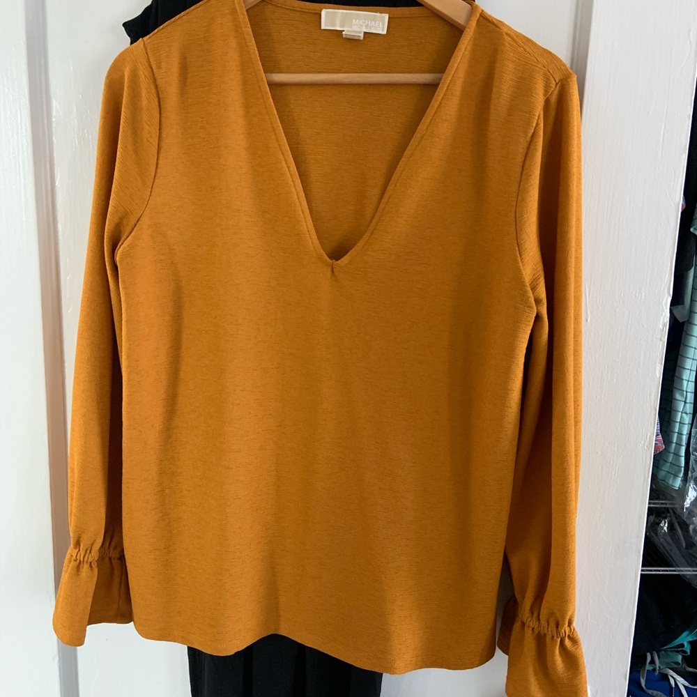 Michael Kors golden blouse with bell cuffs